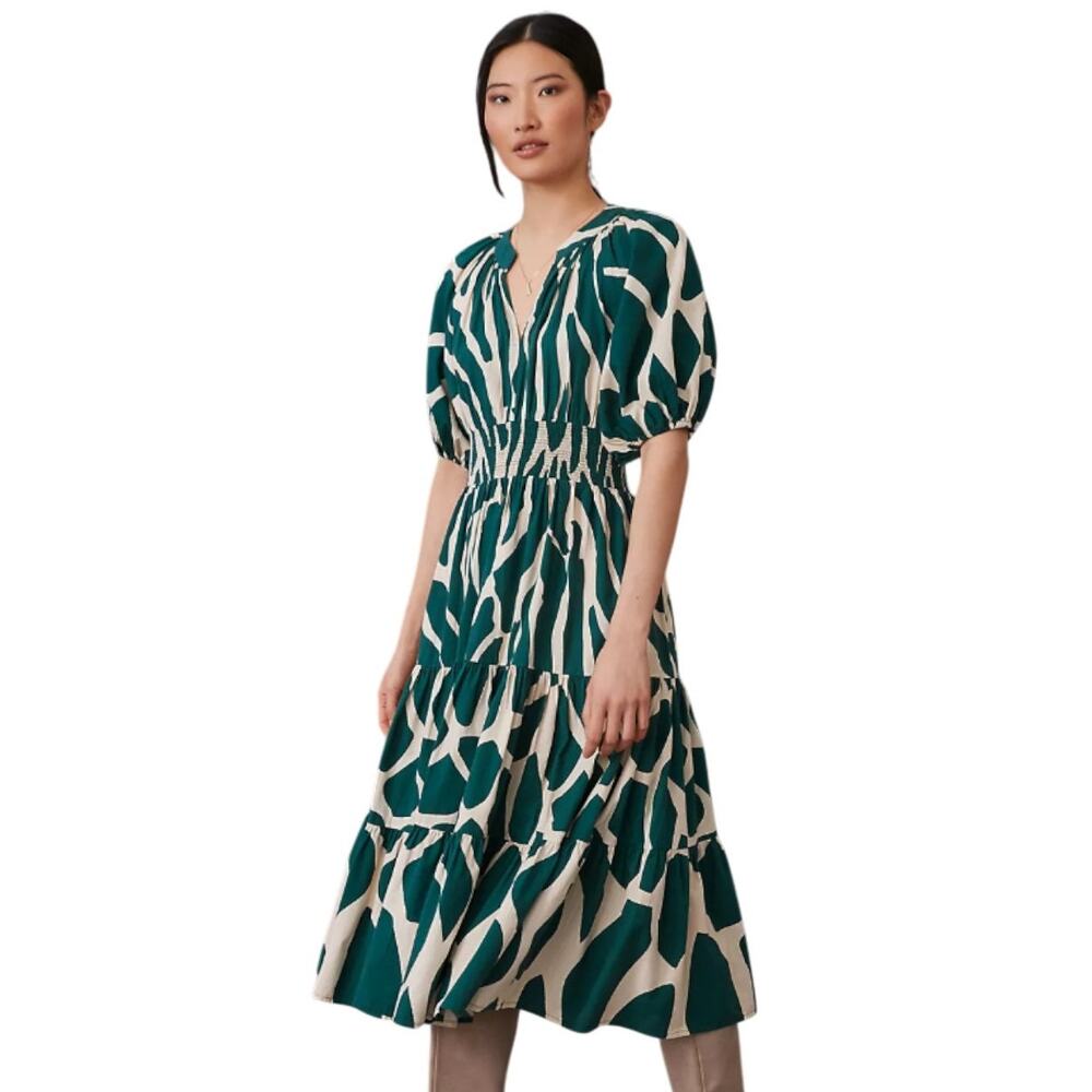 Anthropologie Conditions Apply Green Puff Sleeve Cotton Midi Dress